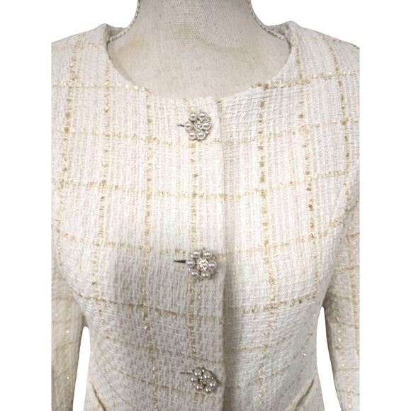 Textured White & Gold Jacket with Pearl and Rhinestone Buttons - Picture 2 of 4